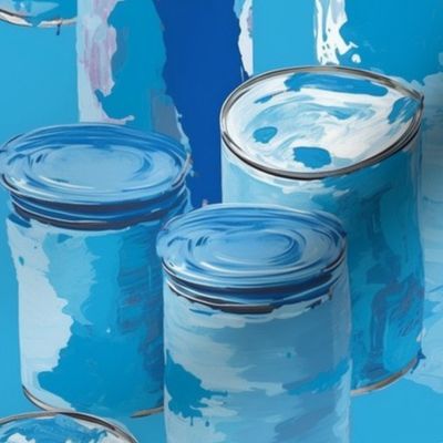 pop art blue retro paint cans and lids splatter