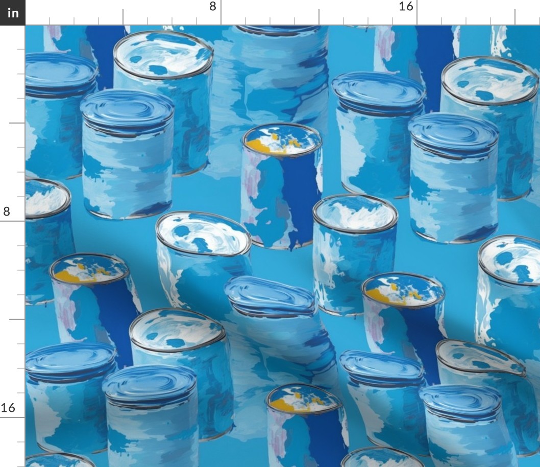 pop art blue retro paint cans and lids splatter