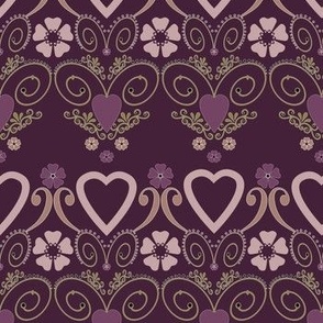 beautiful dark burgundy pattern with retro hearts 