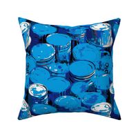 paint cans of blue and white retro pop art