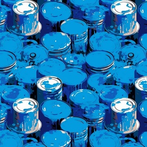paint cans of blue and white retro pop art