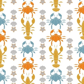 Crabs and Lobsters Parade White F 36
