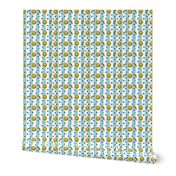 Pop art happy emoji in baby blue stripes background