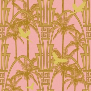 Parrot paradise. Gold and pink