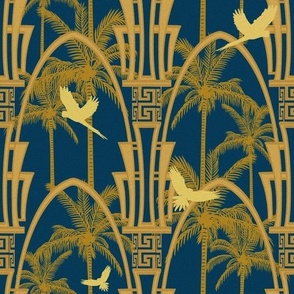 Parrot paradise. Gold and royal blue