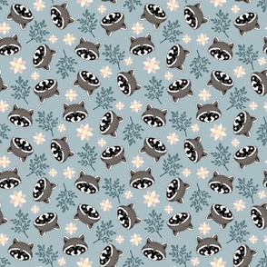 sweet raccoons 1 one inch baby raccoon face tossed garden botanical in dusty jade sea foam sage green kids childrens clothing and bedding