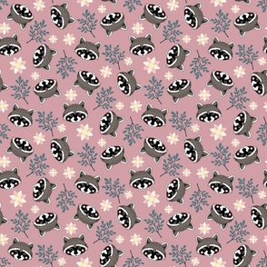 sweet raccoons 1 one inch baby raccoon face tossed garden botanical in dusty rose mauve pink kids childrens clothing and bedding