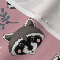 sweet raccoons 2 two inch baby raccoon face tossed garden botanical in dusty rose mauve pink kids childrens clothing and bedding