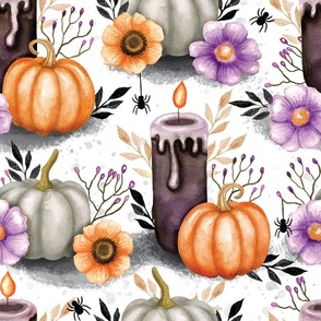 halloween pumpkins with candles and flowers large scale WB24