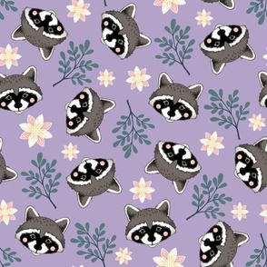 sweet raccoons 2 two inch baby raccoon face tossed garden botanical in dusty plum light violet purple kids childrens clothing and bedding