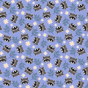 sweet raccoons 1 one inch baby raccoon face tossed garden botanical in light ultramarine blue azure violet kids childrens clothing and bedding