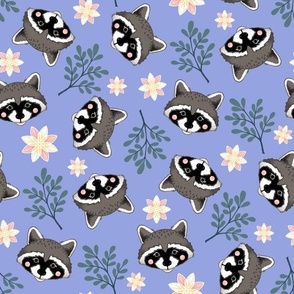 sweet raccoons 2 two inch baby raccoon face tossed garden botanical in light ultramarine blue azure violet kids childrens clothing and bedding