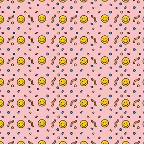 Pop art happy emoji in baby pink background
