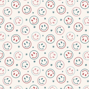 4th of July Smile Face, Happy Face, Kids Summer Fabric, July 4, Red White Blue