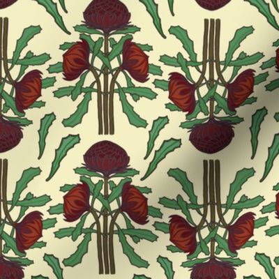 Dark red waratahs on ivory (Art Nouveau) by Su_G_©SuSchaefer