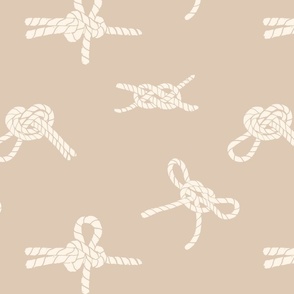nautical knots-Sailor's knots- off white on sandy beige, hand drawn block print inspired (L)