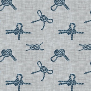 nautical knots-Sailor's knots-blue on grey linen, hand drawn block print inspired