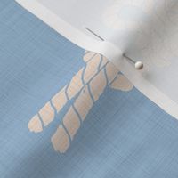 nautical knots-Sailor's knots- off white on sky blue linen texture, hand drawn block print inspired (L)