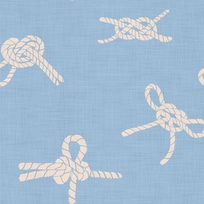 nautical knots-Sailor's knots- off white on sky blue linen texture, hand drawn block print inspired (L)