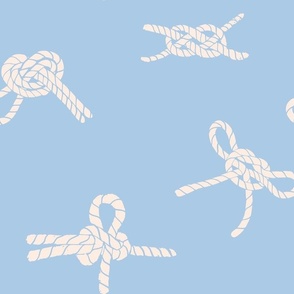 nautical knots-Sailor's knots-cream on sky blue, hand drawn block print inspired (L) 