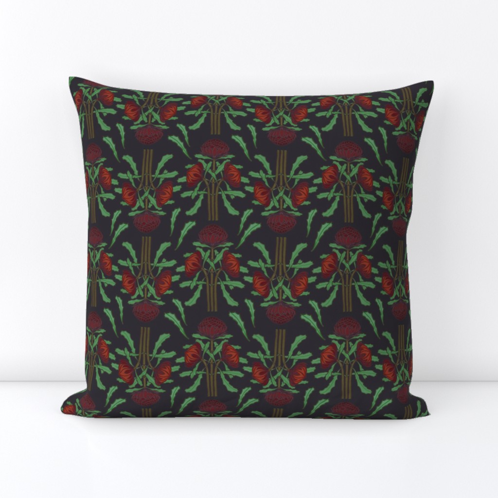 Dark red waratahs on dark gray (Art Nouveau) by Su_G_©SuSchaefer