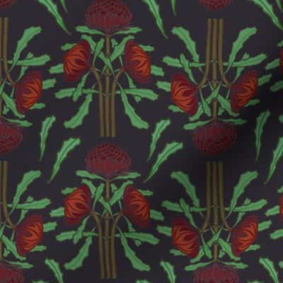 Dark red waratahs on dark gray (Art Nouveau) by Su_G_©SuSchaefer