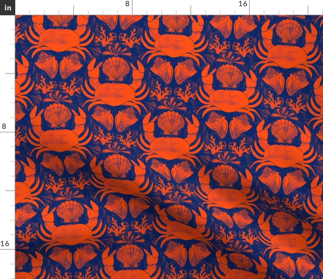 S block print crabs crustaceancore orange red navy blue