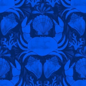 L block print Crabs crustaceancore lapis blue dark blue navy
