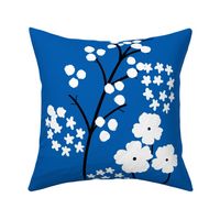 Berry Happy Flower Field Big Navy Blue And White Retro Modern Grandmillennial Silhouette Beach Cottage Summer 4th Of July Independence Day Celebration Swiss Scandi Bright Cheerful 70’s Line Art Garden Floral Meadow Ditzy Repeat Pattern