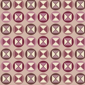 Squares, circles  & triangles in pink.