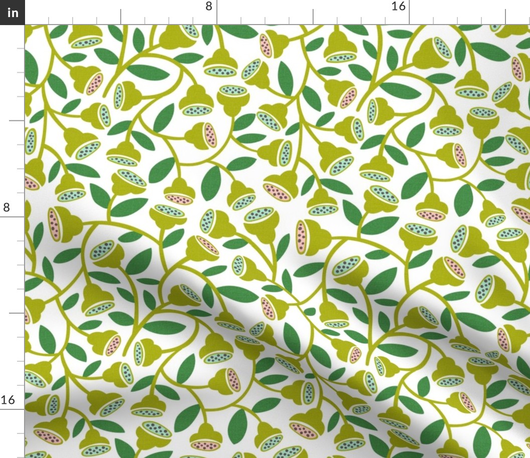 Floret - Spring Botanical Floral White Lime Green Regular