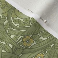 Pimpernel - MEDIUM 14"  - historic reconstructed damask wallpaper by William Morris - antiqued restored reconstruction in green tones - art nouveau art deco