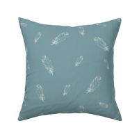 little feathers in grey on blue 