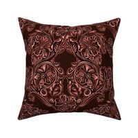Deep Rich Rusty Red Damask Floral Western Style