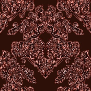 Deep Rich Rusty Red Damask Floral Western Style