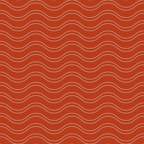 Crab attack - wavy lines on terracotta red with burlap texture