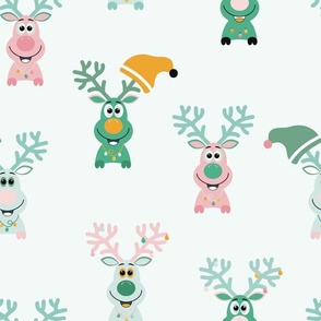 Rudolph's Team - Pastel Green - Reindeer - Christmas - Santa Claus - Funny Animals