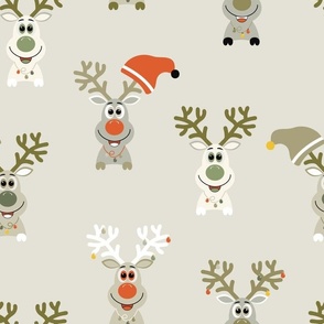 Rudolph's Team - Soft Ivory - Reindeer - Christmas - Santa Claus - Funny Animals - Retro
