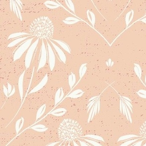 L-WITH YOU SHE BLOOMS-PEACH PUREE -PANTONE 24-daisy, damask, flock, wallpaper, floral, botanical, hand painted, textured and tonal