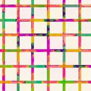 Trippy colorful plaid on a cream textured background