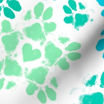 Large Puppy Paw Print Floral, Aqua Tones