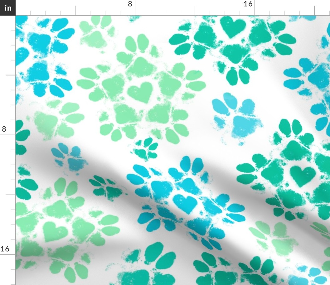 Large Puppy Paw Print Floral, Aqua Tones