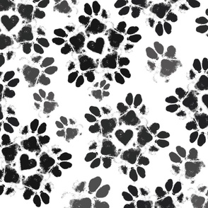 Large Puppy Paw Print Floral, Black on White