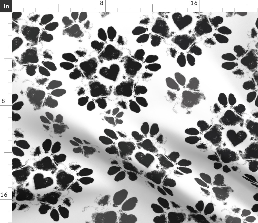 Large Puppy Paw Print Floral, Black on White