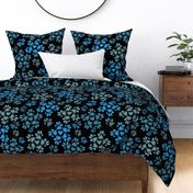Large Puppy Paw Print Floral, Blue on Black