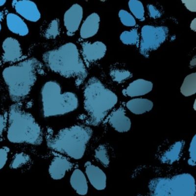 Large Puppy Paw Print Floral, Blue on Black