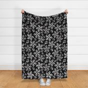 Large Puppy Paw Print Floral, White on Black