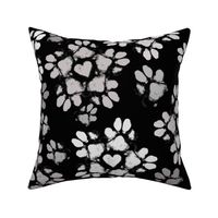 Large Puppy Paw Print Floral, White on Black