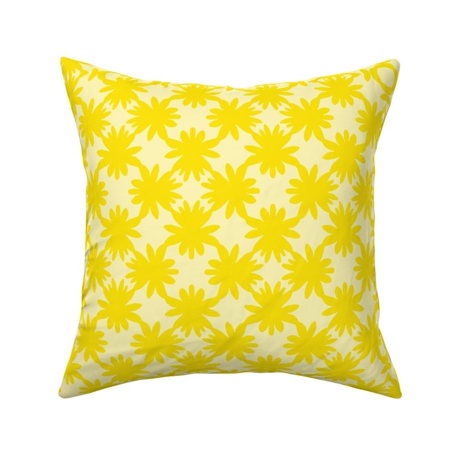 Dandelion Chain Yellow Flowers Palm Royale Retro Modern Tonal Star Pattern Daisy Floral Design Mid-Century Modern Maximalist Pale Lemon On Bright Florida Tropical Citrus Pool Beach California Summer Repeat Pattern 