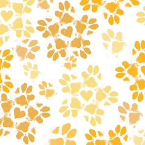 Large Marigold Puppy Paw Prints on White